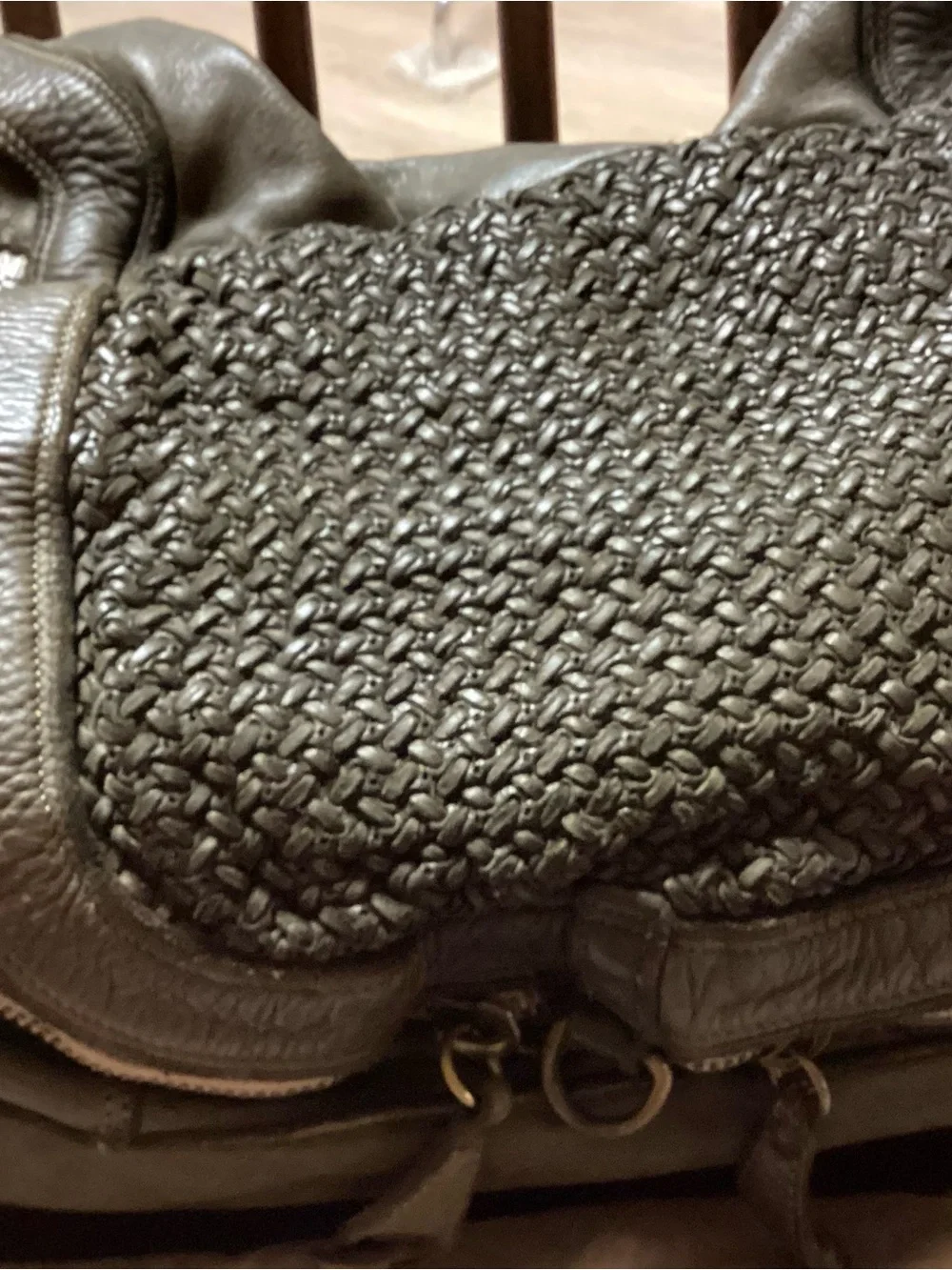 Woven Leather Hobo Bag in Olive